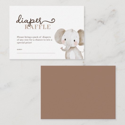かわいいエレファントサファリオムツラッフルベビーシャワー エンクロージャーカード (正面/裏面)