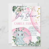 かわいいエレファントサファリジャングルワイルドピンクバブル 招待状 (正面)