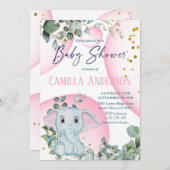 かわいいエレファントサファリジャングルワイルドピンクバブル 招待状