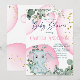 かわいいエレファントサファリジャングルワイルドピンクバブル 招待状