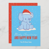 かわいいエレファントサンタ冬のホリデーメリークリスマス シーズンカード (正面/裏面)