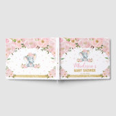 かわいいエレファントシック赤面ピンクフローラベビーシャワー ゲストブック (全面)