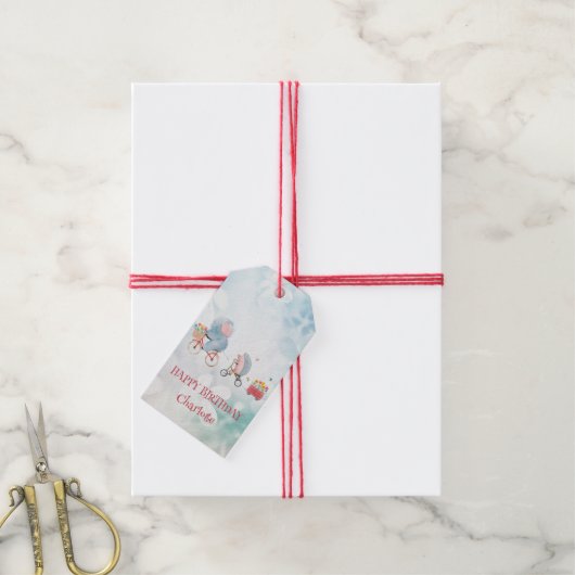 かわいいエレファントバイクサファリジャングルバースデーパーティー ギフトタグ (より糸付き)