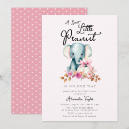 かわいいエレファントピンクカボチャ秋ガールベビーシャワー 招待状