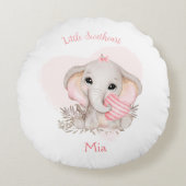 かわいいエレファントピンクハートガール子供部屋名 ラウンドクッション (正面)