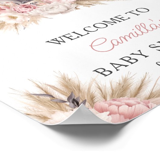 かわいいエレファントピンクボホガール赤ちゃんシャワーへようこそ ポスター (角)