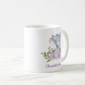 かわいいエレファントラベンダーウォーターカラーフローラ牡丹 コーヒーマグカップ (正面右)