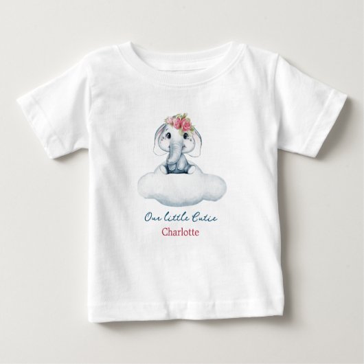 かわいいエレファントリトルかわいこちゃんベビーベビーTシャツ ベビーTシャツ (正面)