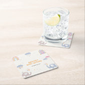 かわいいエレファントレインボーガールズベビーシャワー スクエアペーパーコースター (インサイチュ)