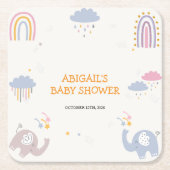かわいいエレファントレインボーガールズベビーシャワー スクエアペーパーコースター (正面)