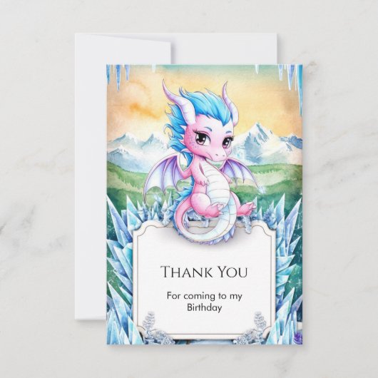 かわいいエンシャントアイスドラゴンの誕生日 サンキューカード (正面)