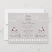 かわいいエンジェルテディ&バレエシューズベビーシャワー 招待状 (裏面)