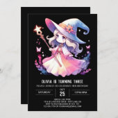 かわいいエンチャントレスウィザード誕生日 招待状 (正面/裏面)