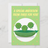 かわいいエンドウの三つ子の漫画イラストレーション 招待状 (裏面)