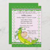 かわいいエンドウ豆の鞘の女の赤ちゃんのベビーシャワー招待状 招待状 (正面/裏面)