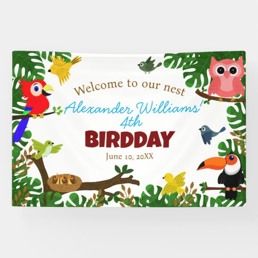 かわいいオウムのトゥーカンフクロウ夏の鳥誕生日 横断幕 (横)