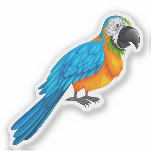 かわいいオウムの漫画イラストレーション シール (正面)