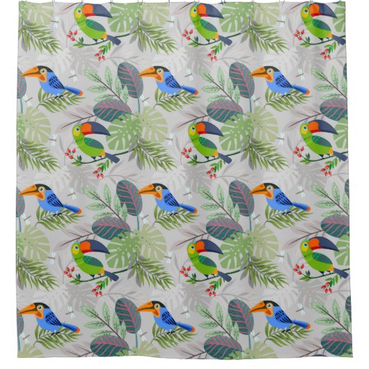 かわいいオウムの鳥、Everybirdyパターン、水彩画 シャワーカーテン (正面)