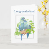 かわいいオウム夫婦のおめでとう カード (黄色い花)