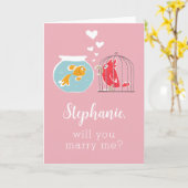 かわいいオウム金魚のプロポーズと結婚して カード (黄色い花)