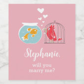 かわいいオウム金魚のプロポーズと結婚して ワインラベル (シングルラベル)