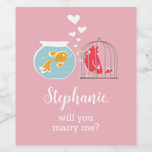 かわいいオウム金魚のプロポーズと結婚して ワインラベル (シングルラベル)