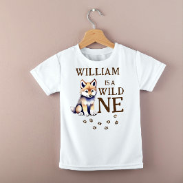 かわいいオオカミのカブワイルドワンウッドランバースデーパーティー ベビーTシャツ