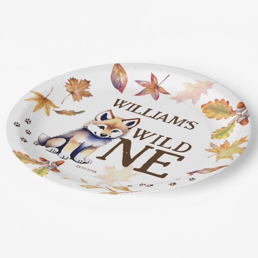 かわいいオオカミのカブワイルドワンウッドランバースデーパーティー ペーパープレート (アングル)
