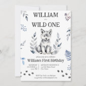 かわいいオオカミのカブワイルドワンウッドランバースデーパーティー 招待状 (正面)
