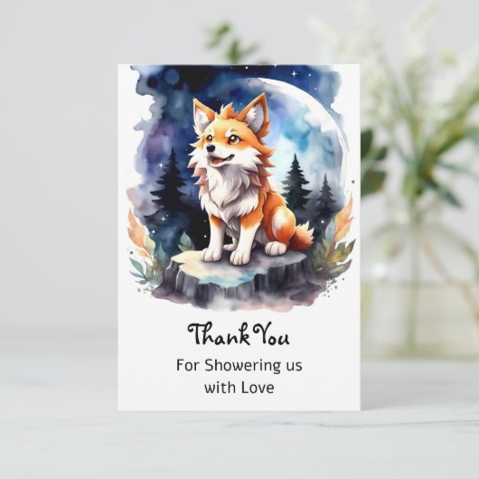 かわいいオオカミのパップベビーシャワー サンキューカード (スタンド正面)