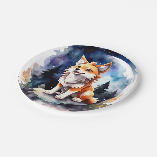 かわいいオオカミのパップベビーシャワー ペーパープレート (アングル)