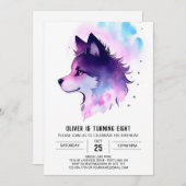 かわいいオオカミの子のお誕生日会 招待状 (正面/裏面)