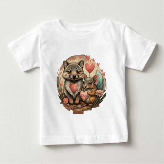 かわいいオオカミの子犬と野生のウサギ ベビーTシャツ (正面)