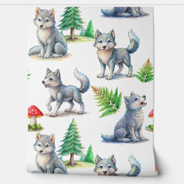 かわいいオオカミの子犬の森の動物の子供部屋の装飾 壁紙