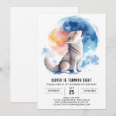 かわいいオオカミの子 編集可能な誕生日 招待状 (正面/裏面)