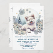 かわいいオオカミの少年の冬の森をテーマにした水の色 招待状 (正面/裏面)