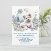 かわいいオオカミの少年　冬の森をテーマにした水彩画 招待状 (スタンド正面)