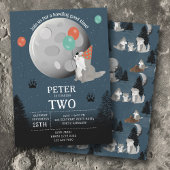 かわいいオオカミの群れ 森の月夜 遠吠え誕生日 招待状