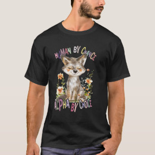 かわいいオオカミ動物の月アルファの花を持つオオカミ Tシャツ