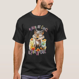 かわいいオオカミ動物の月アルファの花を持つオオカミ Tシャツ