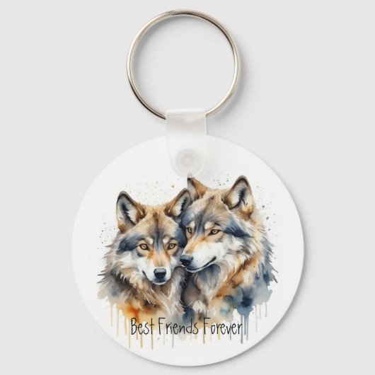 かわいいオオカミ最高のの友達永遠に、BFF。 キーホルダー (正面)