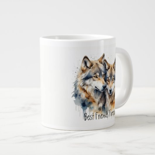かわいいオオカミ最高のの友達永遠に、BFF。 ジャンボコーヒーマグカップ (正面右)