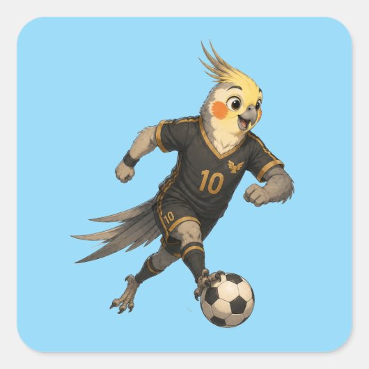 かわいいオカメインコのサッカー選手 スクエアシール (正面)