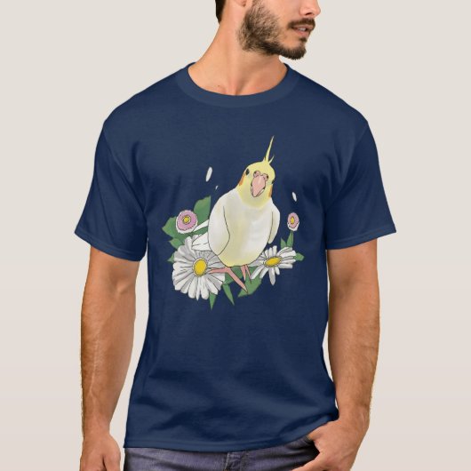 かわいいオカメインコの花のイラスト Tシャツ (正面)