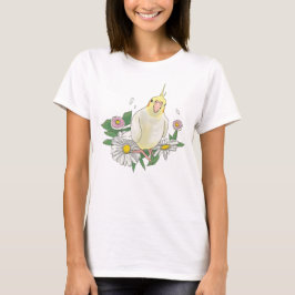 かわいいオカメインコの花のイラスト Tシャツ