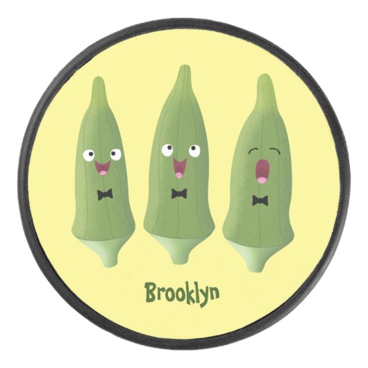 かわいいオクラ野菜の漫画 アイスホッケーパック (正面)