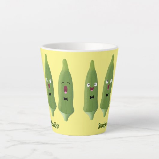 かわいいオクラ野菜の漫画 カフェラテマグ (正面)