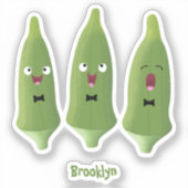 かわいいオクラ野菜の漫画 シール (正面)