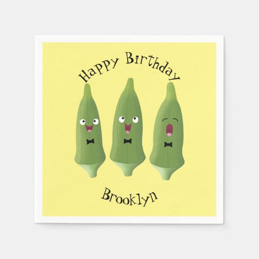 かわいいオクラ野菜の漫画 スタンダードカクテルナプキン (正面)