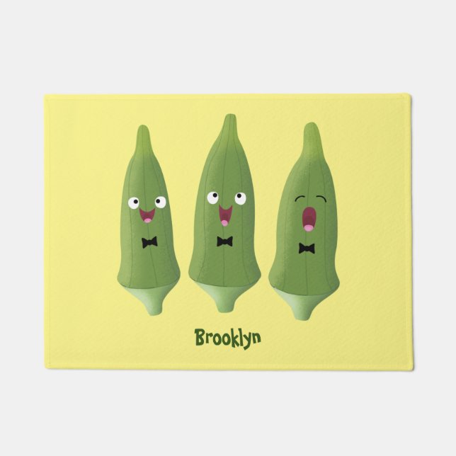 かわいいオクラ野菜の漫画 ドアマット (正面)